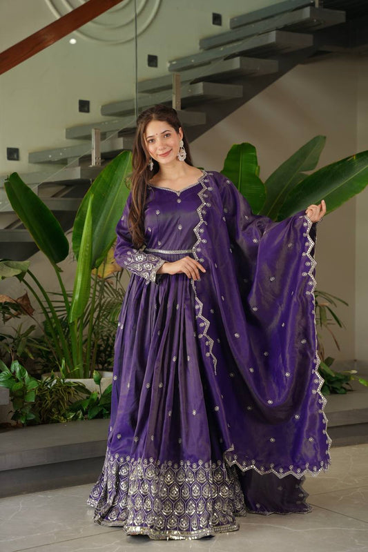 Embroidered Purple Color Stunning Gown With Dupatta