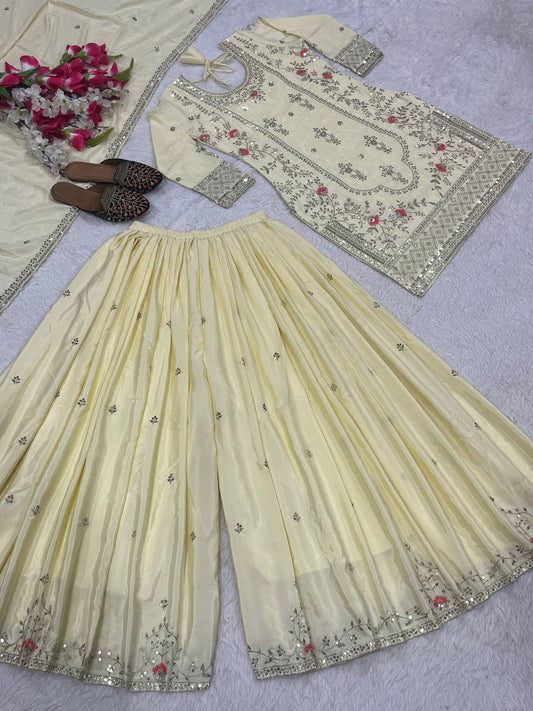 Off White Color Heavy Work Glimmering Sharara Suit