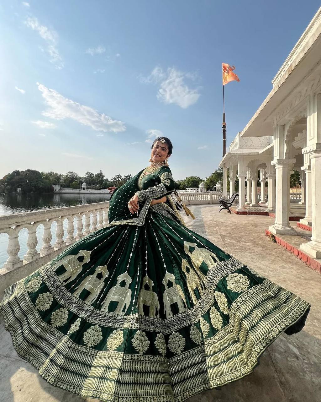 Green Color Heavy Work Bridal Wear Lehenga Set