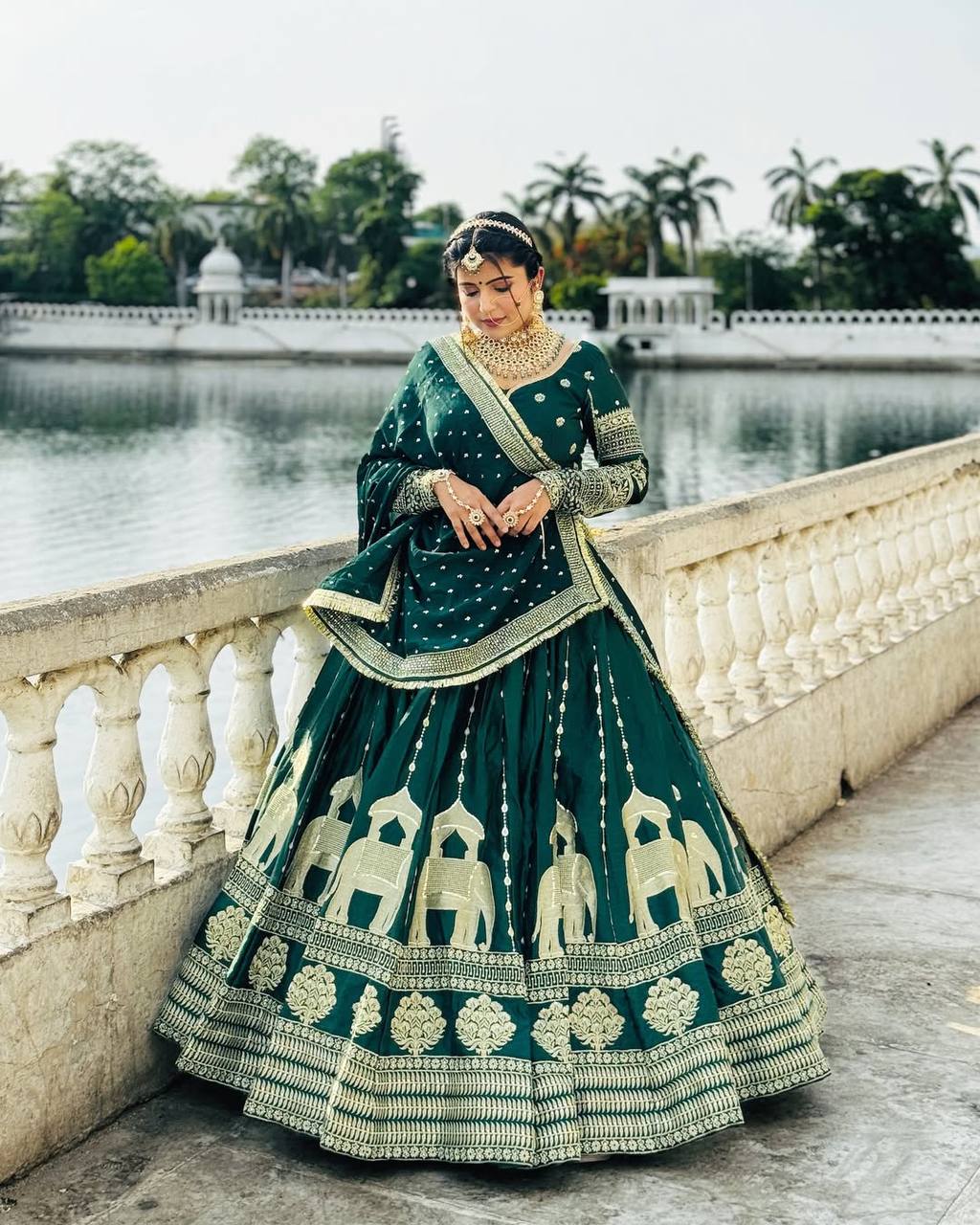Green Color Heavy Work Bridal Wear Lehenga Set