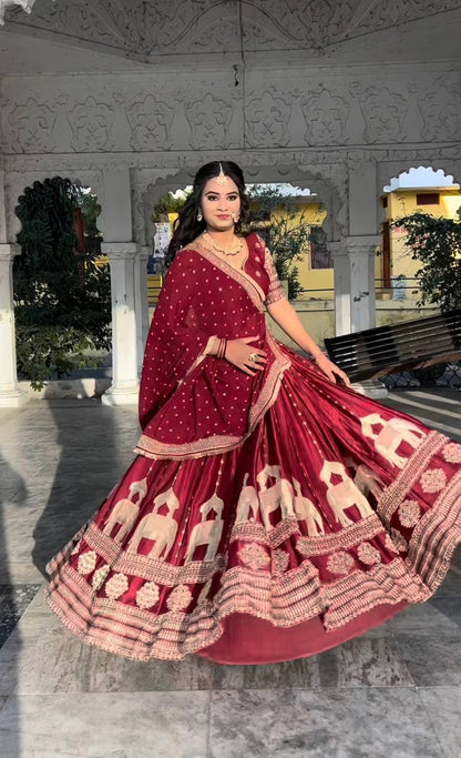 Maroon Color Heavy Work Bridal Wear Lehenga Set