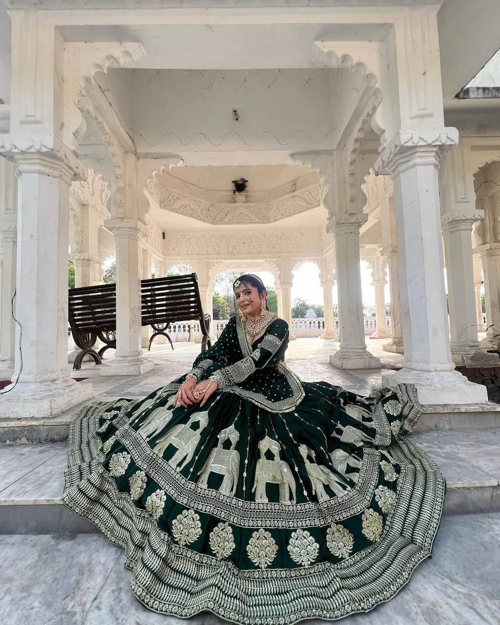 Green Color Heavy Work Bridal Wear Lehenga Set
