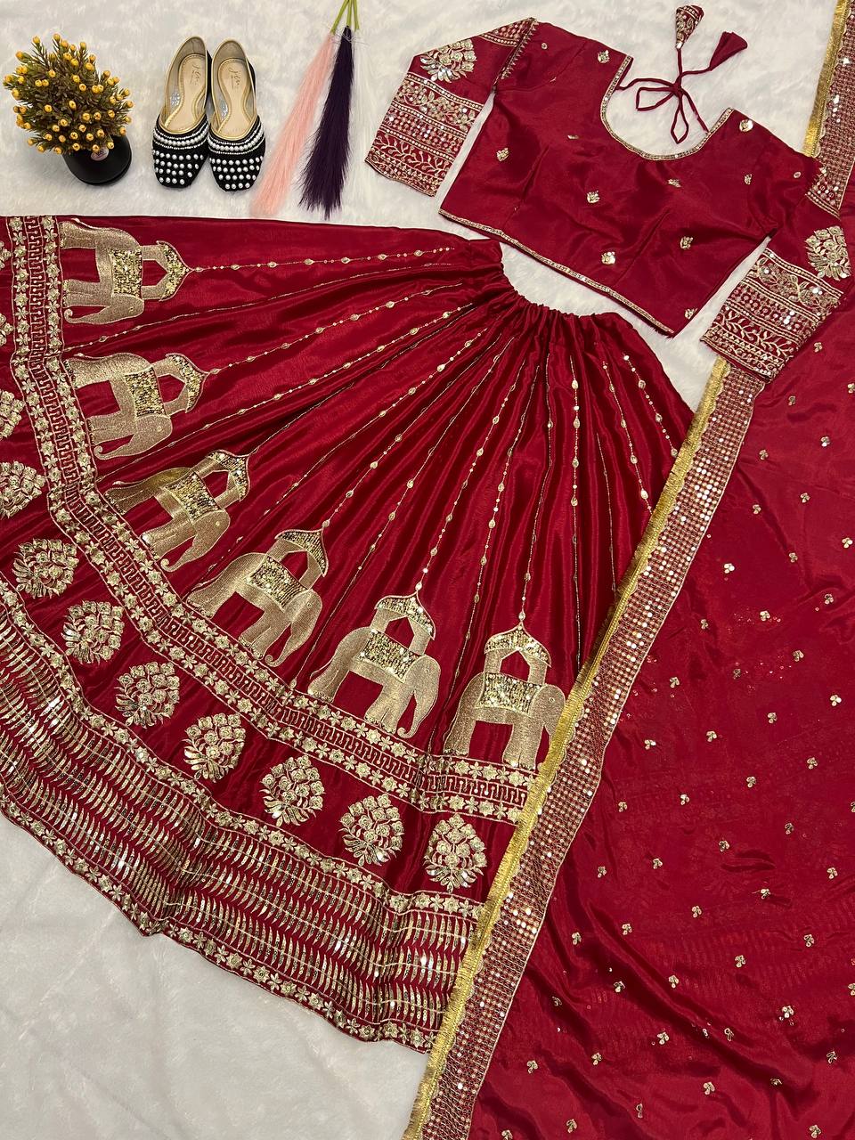 Maroon Color Heavy Work Bridal Wear Lehenga Set