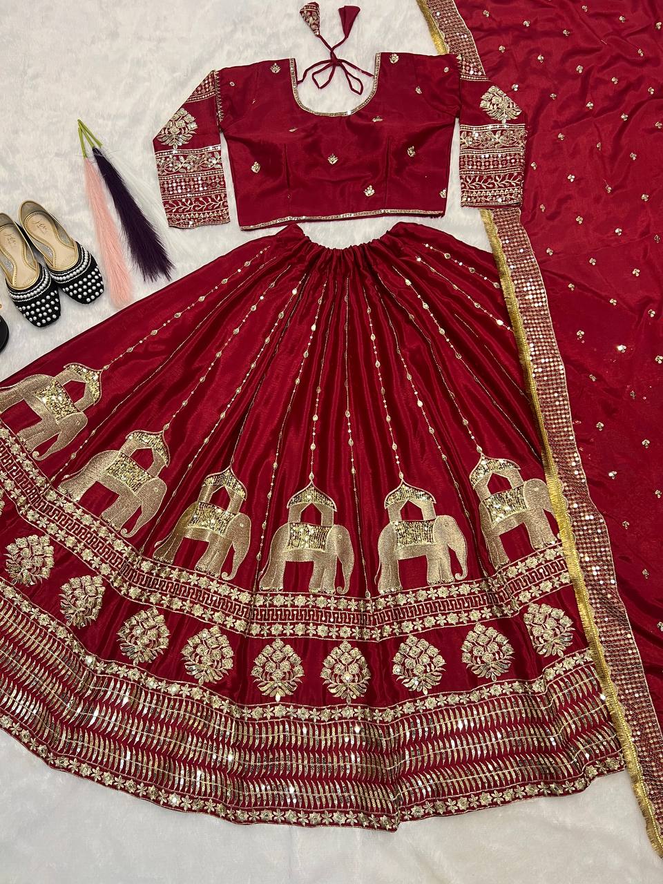 Maroon Color Heavy Work Bridal Wear Lehenga Set