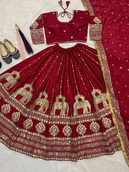 Maroon Color Heavy Work Bridal Wear Lehenga Set