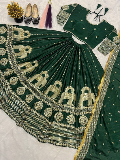 Green Color Heavy Work Bridal Wear Lehenga Set