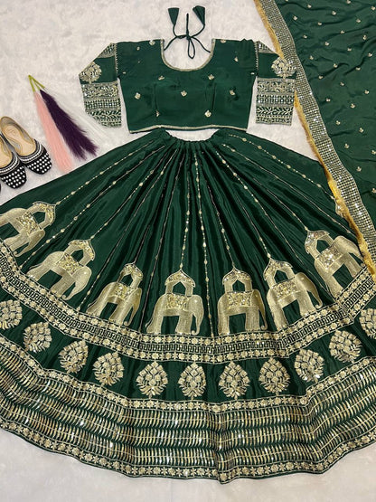 Green Color Heavy Work Bridal Wear Lehenga Set