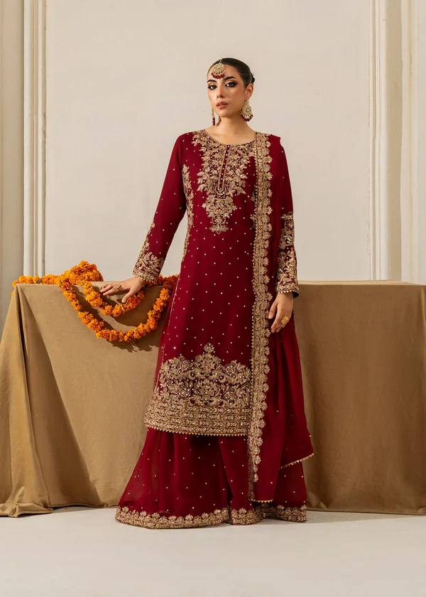 Red Georgette Sequence Work Fantastic Palazzo Suit