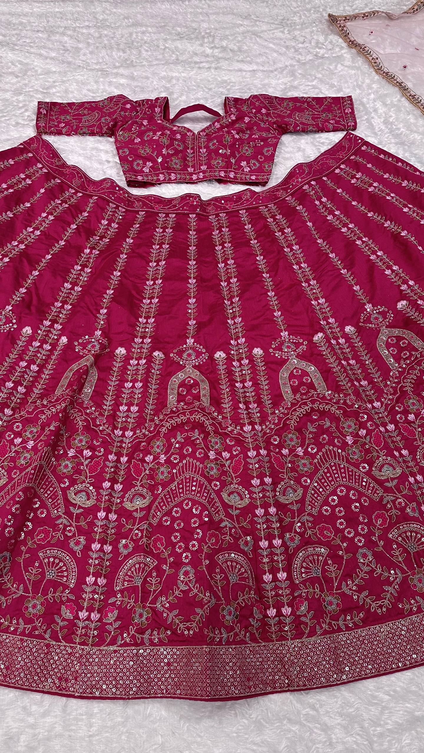 Heavy Sequence Work Pink Color Bridal Wear Lehenga Set