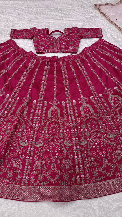 Heavy Sequence Work Pink Color Bridal Wear Lehenga Set