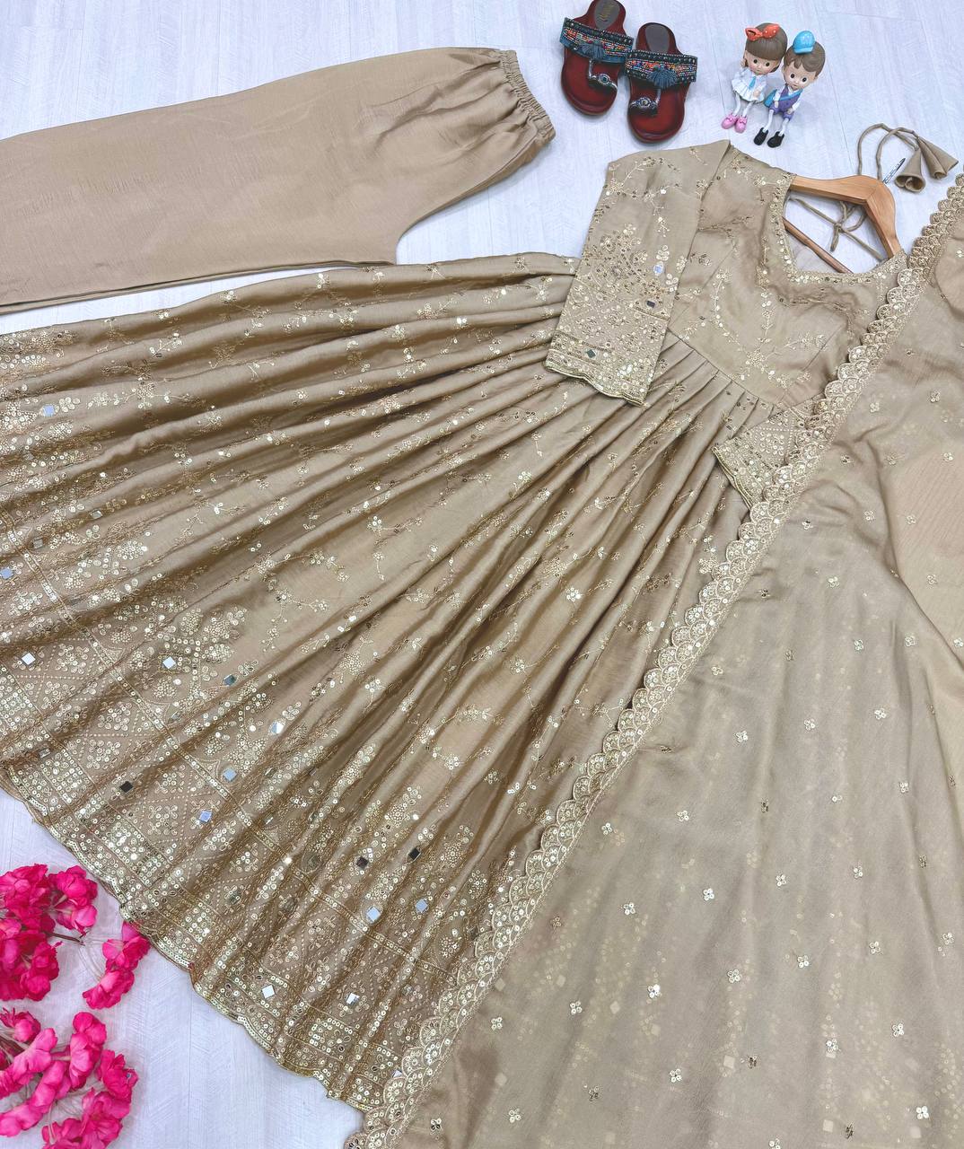 Outstanding Sequence Work Beige Color Anarkali Gown