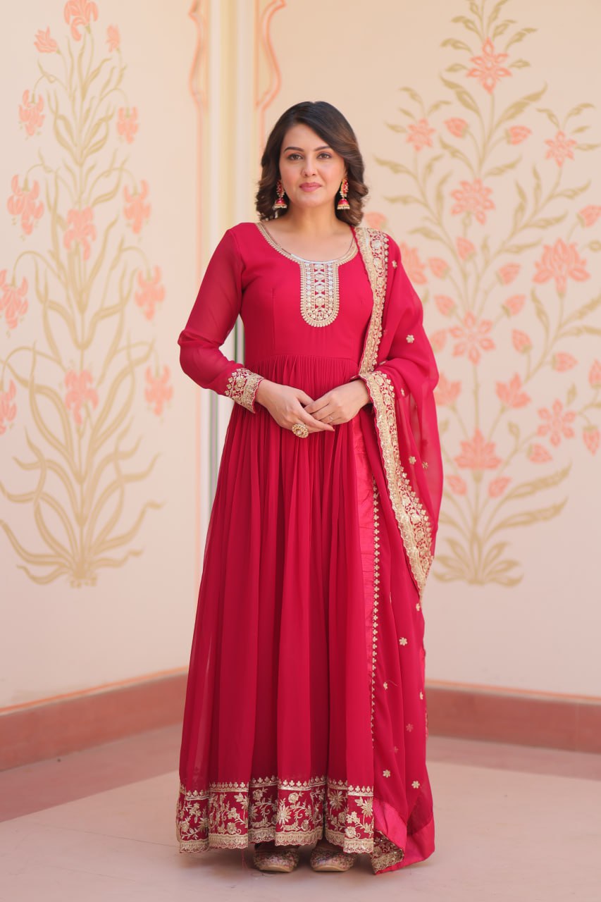Gorgeous Rani Pink Color Embroidered Event Wear Gown