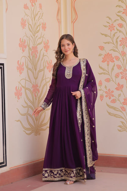Gorgeous Purple Color Embroidered Event Wear Gown