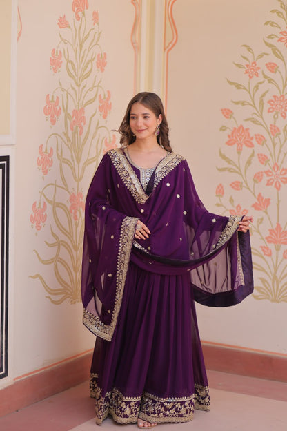 Gorgeous Purple Color Embroidered Event Wear Gown
