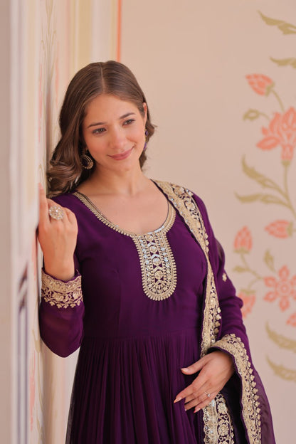 Gorgeous Purple Color Embroidered Event Wear Gown