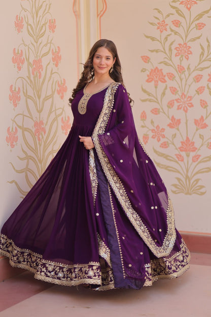 Gorgeous Purple Color Embroidered Event Wear Gown