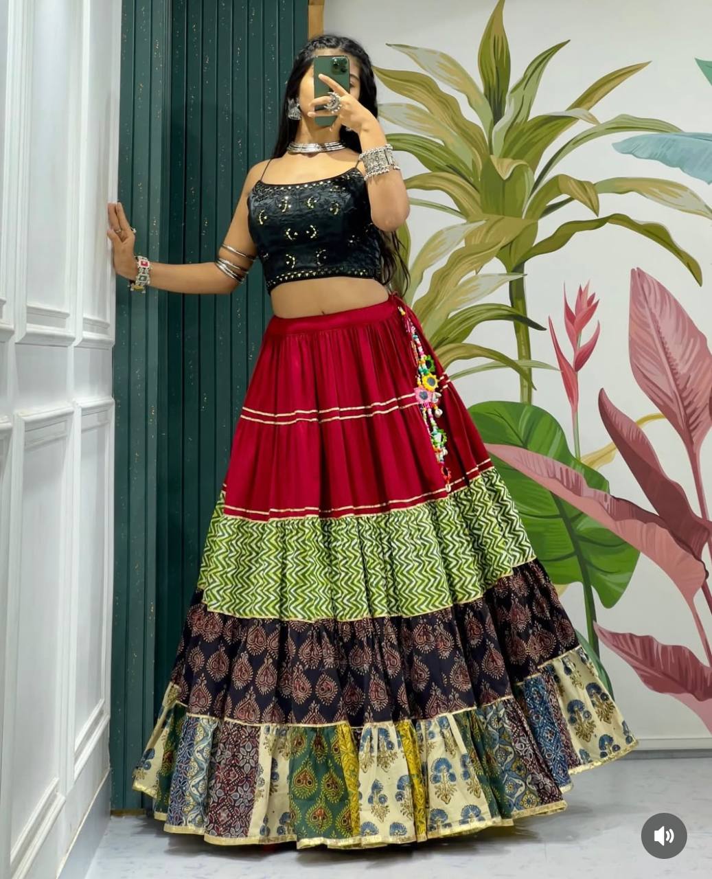 Fabulous Red Cotton Print Work Lehenga Choli