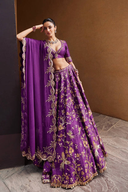 Stylish Purple Thai Silk Zari Work Lehenga Choli