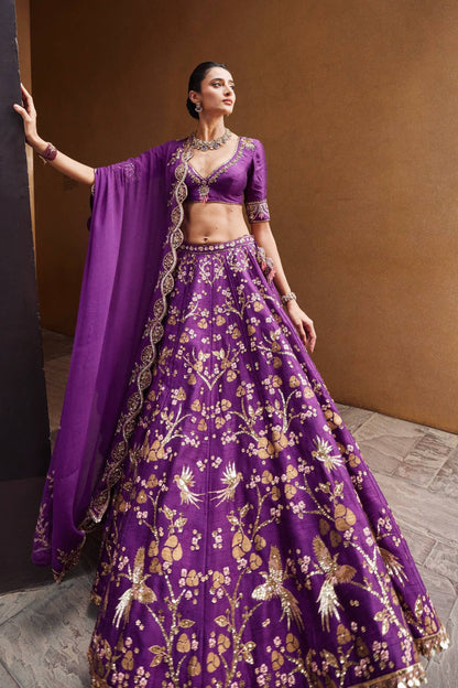 Stylish Purple Thai Silk Zari Work Lehenga Choli
