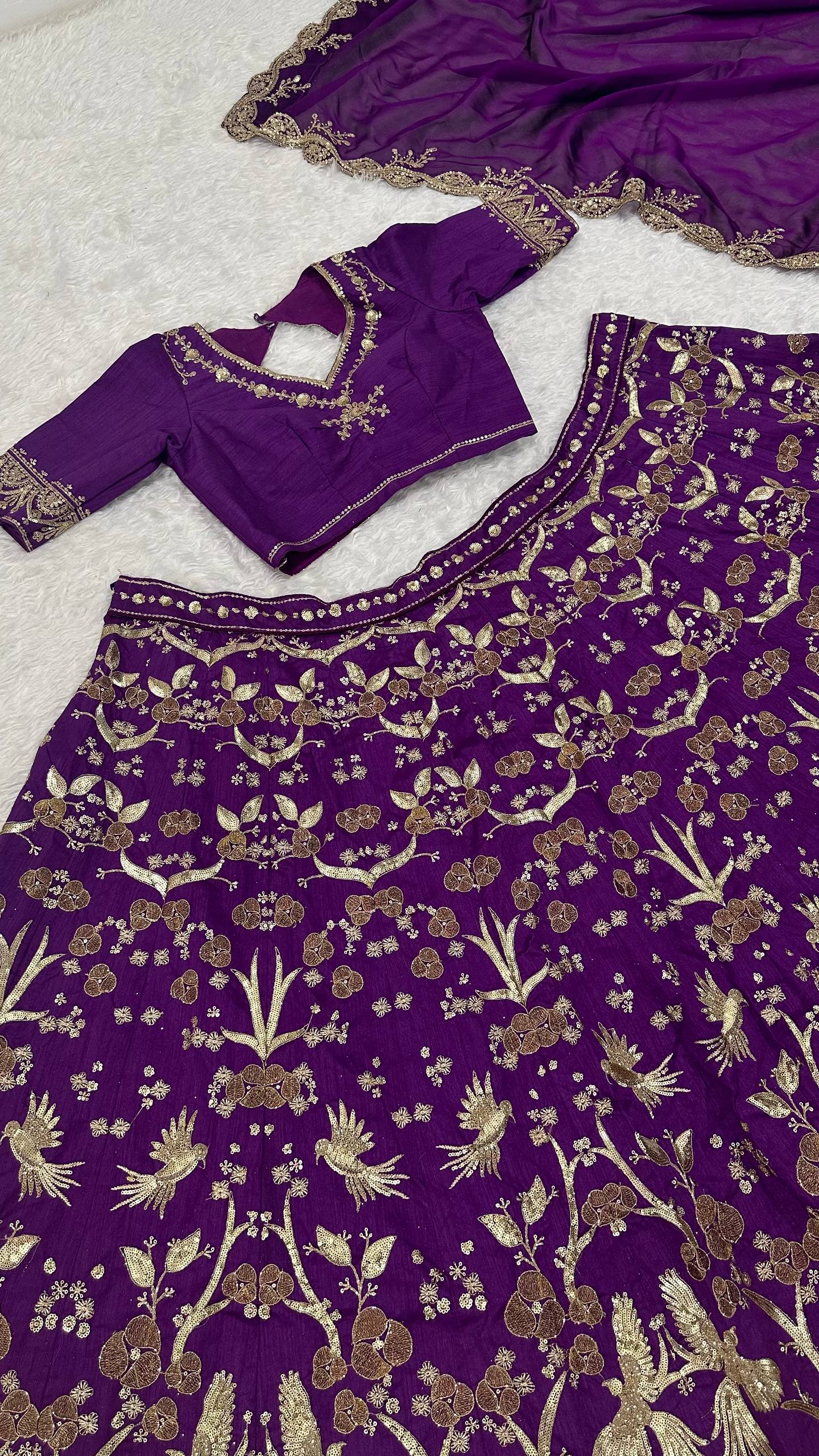 Stylish Purple Thai Silk Zari Work Lehenga Choli