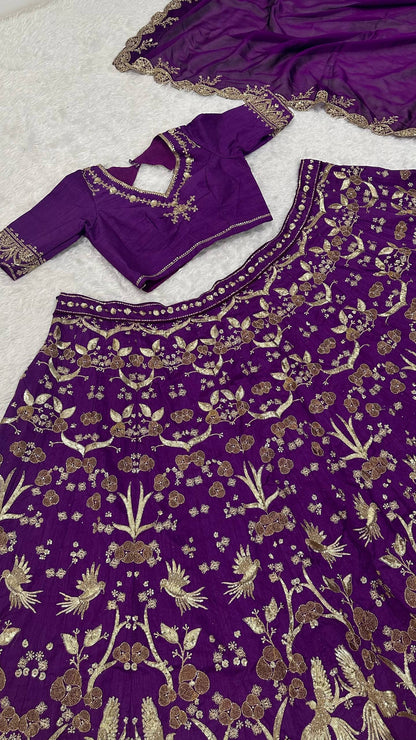 Stylish Purple Thai Silk Zari Work Lehenga Choli