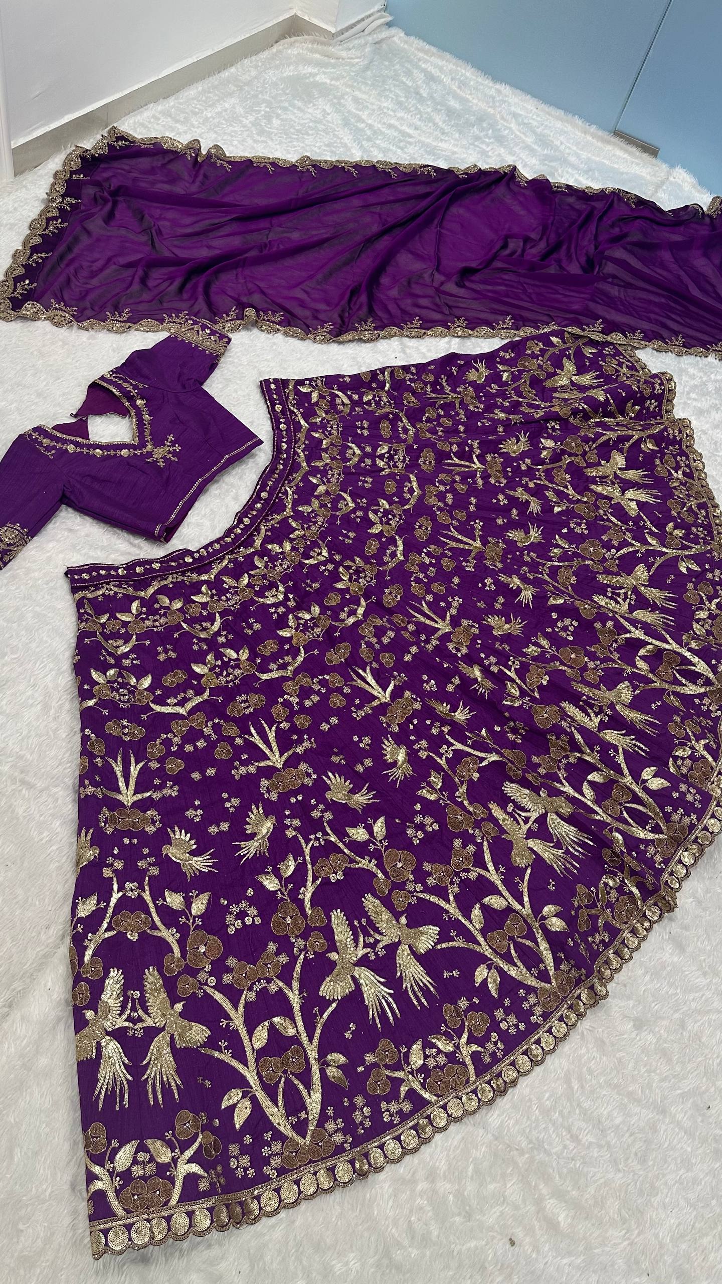 Stylish Purple Thai Silk Zari Work Lehenga Choli