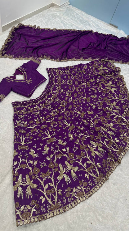 Stylish Purple Thai Silk Zari Work Lehenga Choli