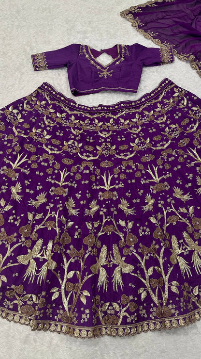 Stylish Purple Thai Silk Zari Work Lehenga Choli