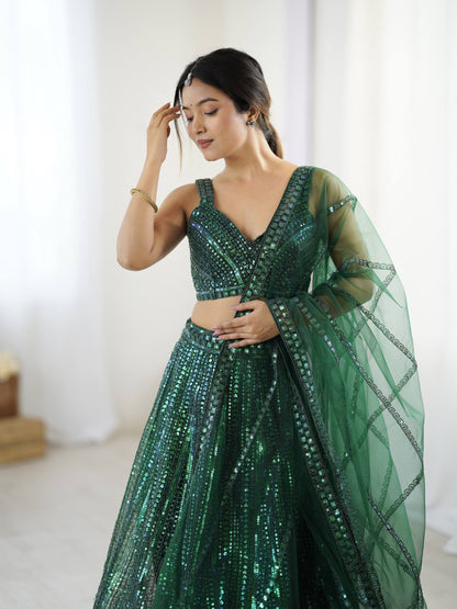Stunning Green Net Dori Work Lehenga Choli