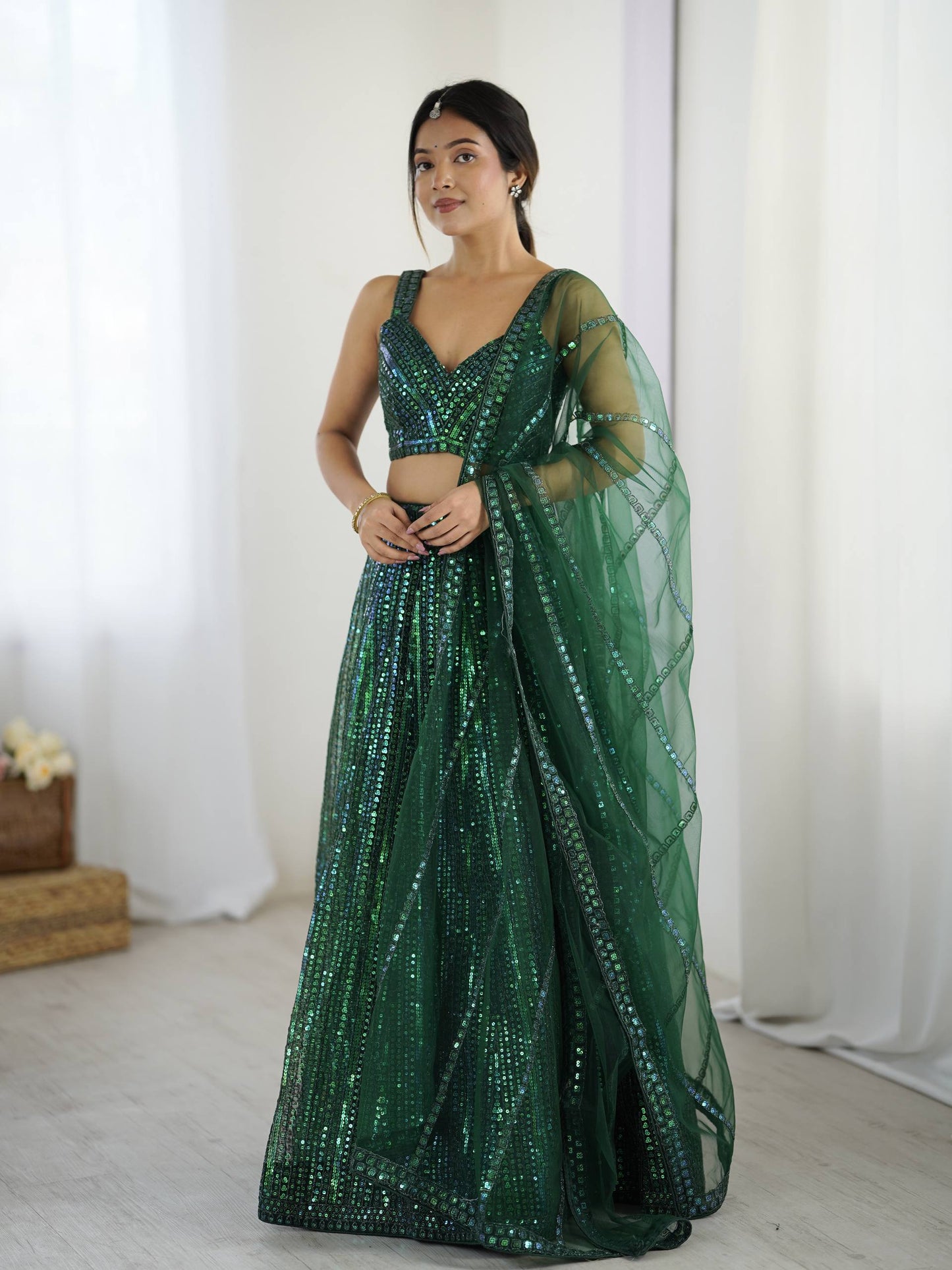 Stunning Green Net Dori Work Lehenga Choli