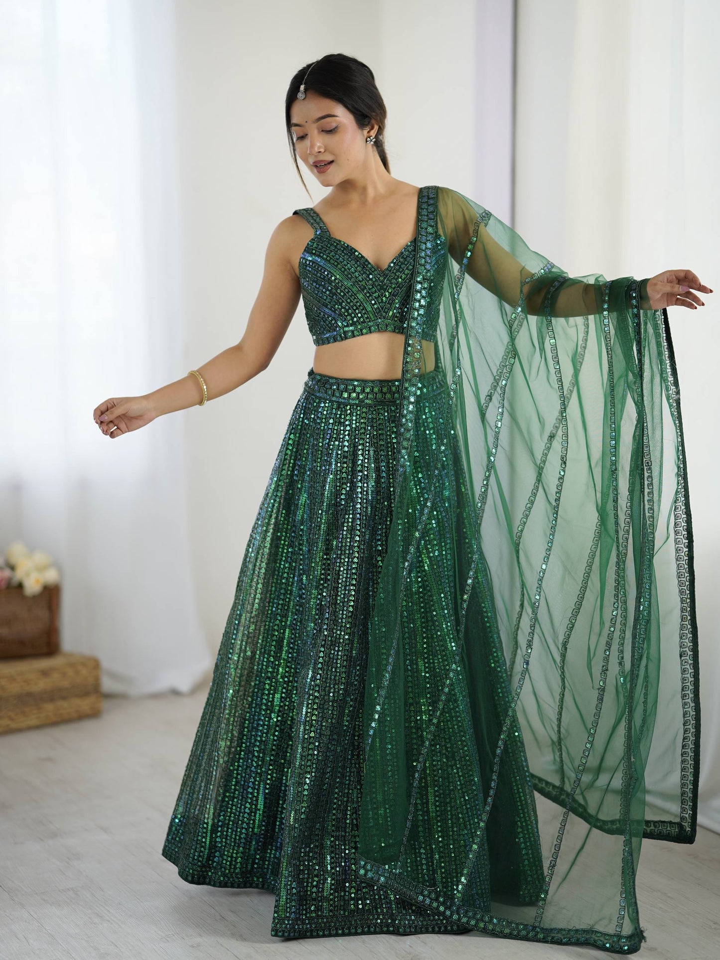 Stunning Green Net Dori Work Lehenga Choli