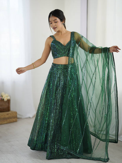 Stunning Green Net Dori Work Lehenga Choli