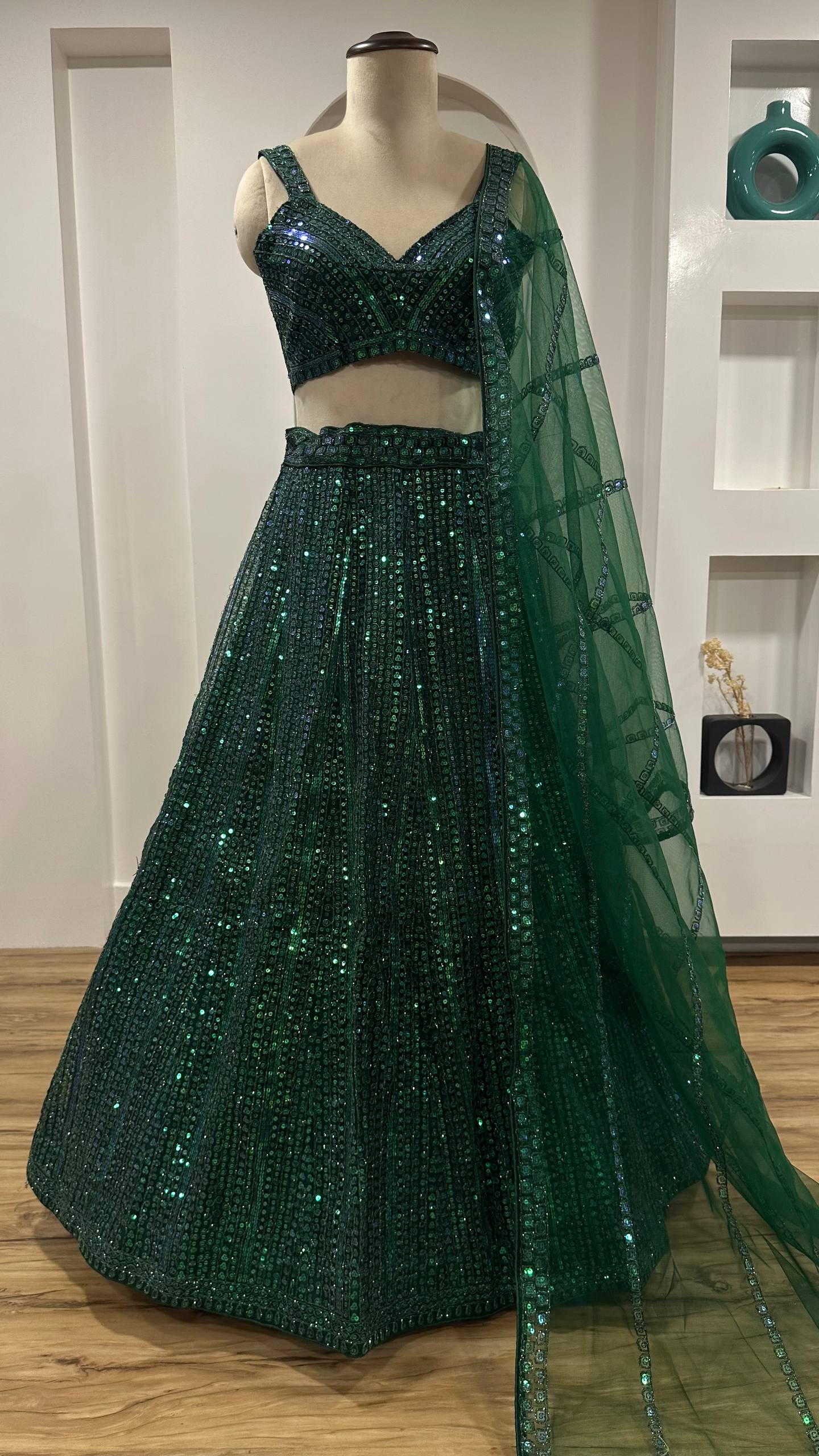 Stunning Green Net Dori Work Lehenga Choli