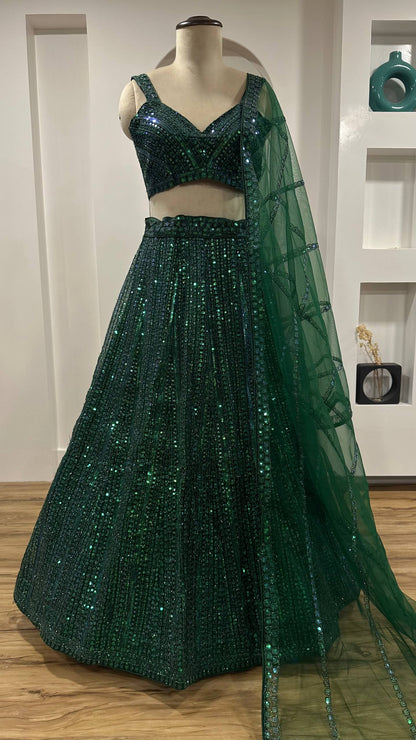 Stunning Green Net Dori Work Lehenga Choli