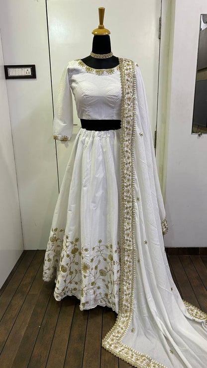 Glorious White Silk Zari Work Lehenga Choli