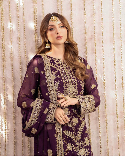 Trendy Purple Fox Georgette Sequence Work Palazzo Suit