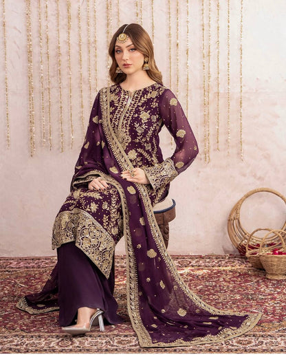 Trendy Purple Fox Georgette Sequence Work Palazzo Suit
