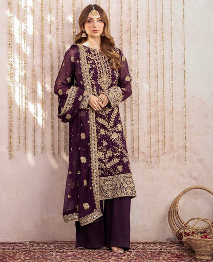 Trendy Purple Fox Georgette Sequence Work Palazzo Suit