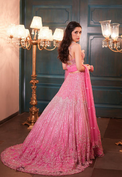 Wonderful Pink Net Dori Work Lehenga Choli
