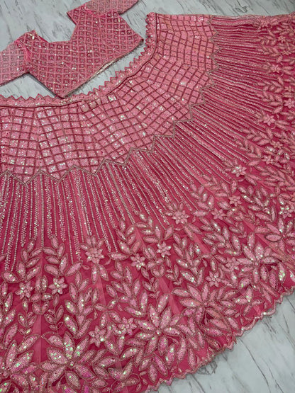 Wonderful Pink Net Dori Work Lehenga Choli