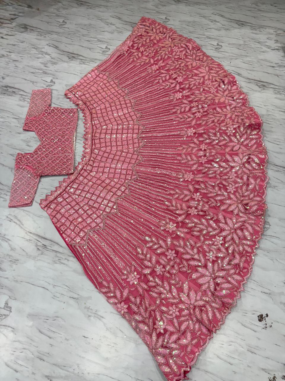 Wonderful Pink Net Dori Work Lehenga Choli