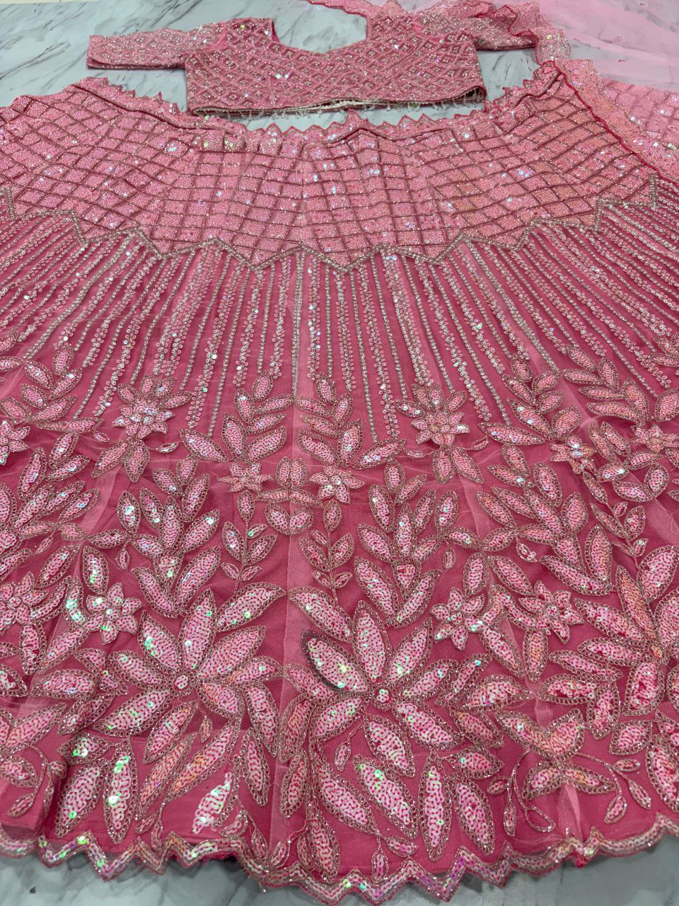 Wonderful Pink Net Dori Work Lehenga Choli