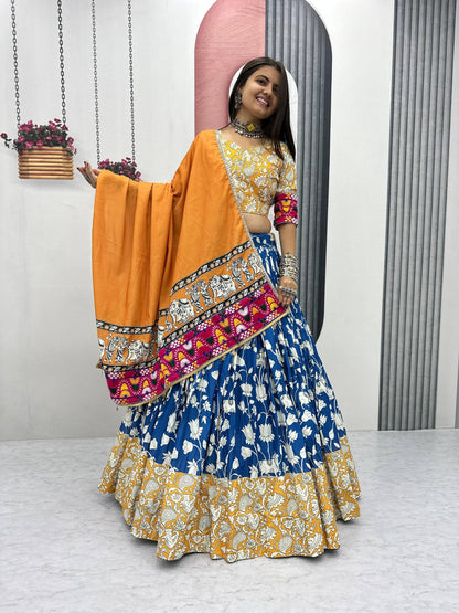 Navratri Collection Yellow Cotton Gamthi Work Lehenga Choli