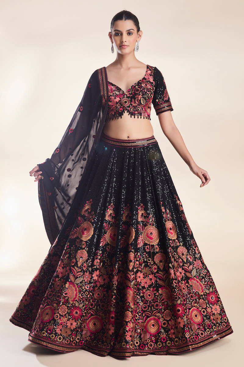 Wedding Special Black Georgette Embroidery Lehenga Choli
