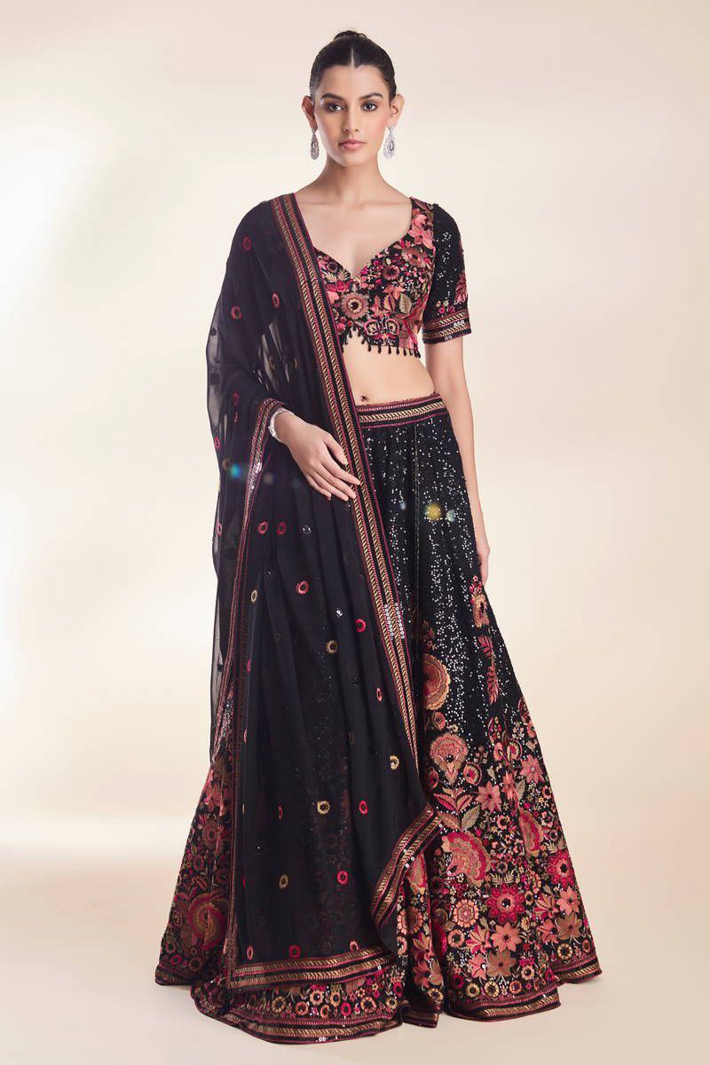 Wedding Special Black Georgette Embroidery Lehenga Choli
