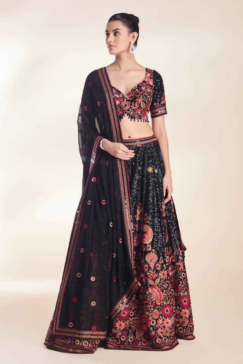 Wedding Special Black Georgette Embroidery Lehenga Choli