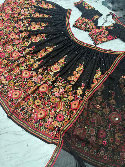 Wedding Special Black Georgette Embroidery Lehenga Choli