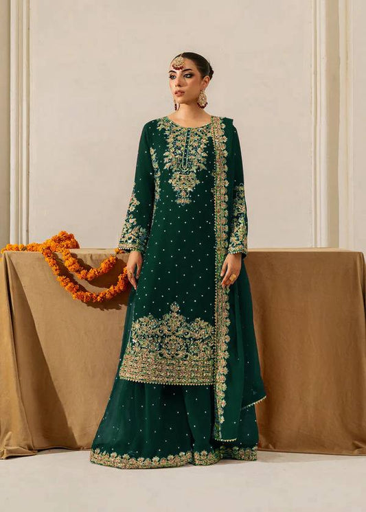 Captivating Green Georgette Sequence Work Palazzo Suit