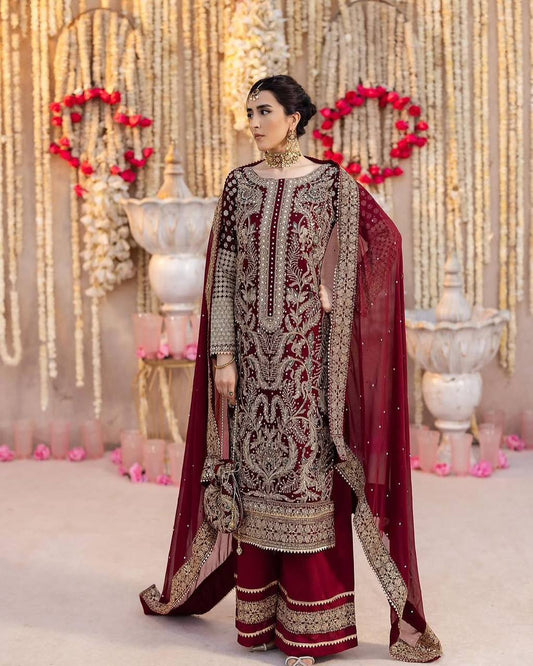 Stylish Maroon Color Georgette Sequence Work Straight Salwar Suit