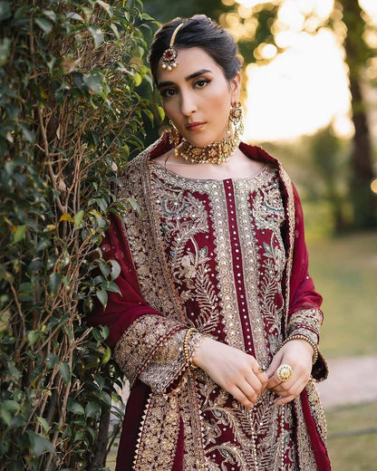 Stylish Maroon Color Georgette Sequence Work Straight Salwar Suit